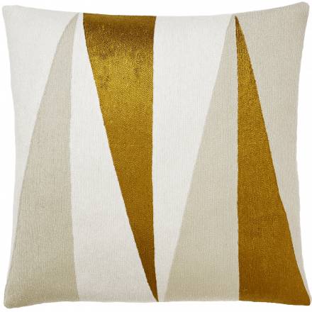 Judy Ross Textiles Hand-Embroidered Chain Stitch Blade Throw Pillow cream/oyster/gold rayon